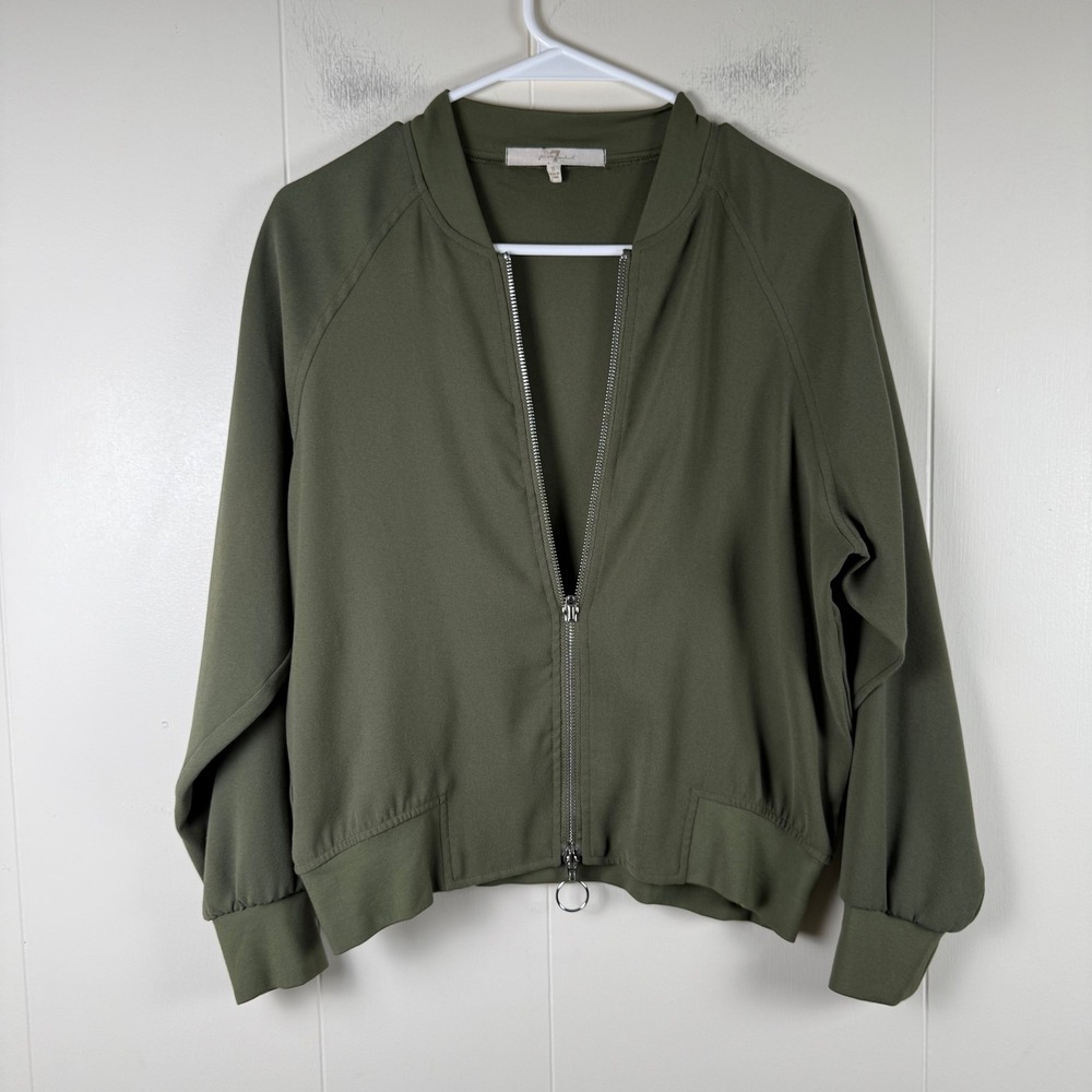 7 For All Mankind‎ Olive Green Zip Up Bomber Jacket Women's Size S